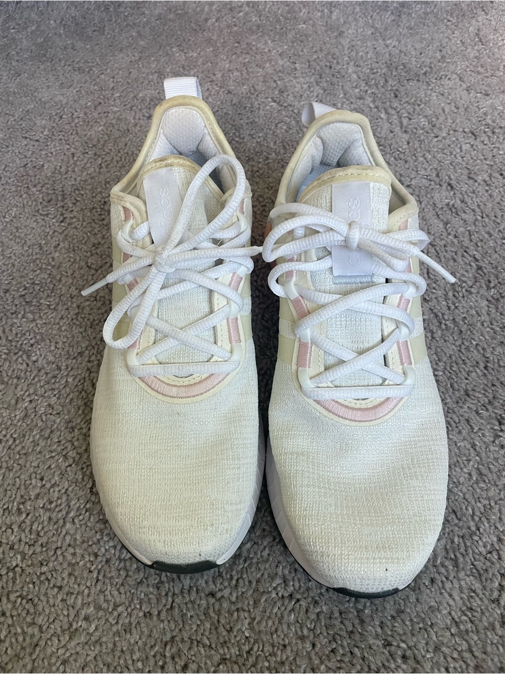 adidas Women's White Knit Athletic Sneakers with Light Pink Trim